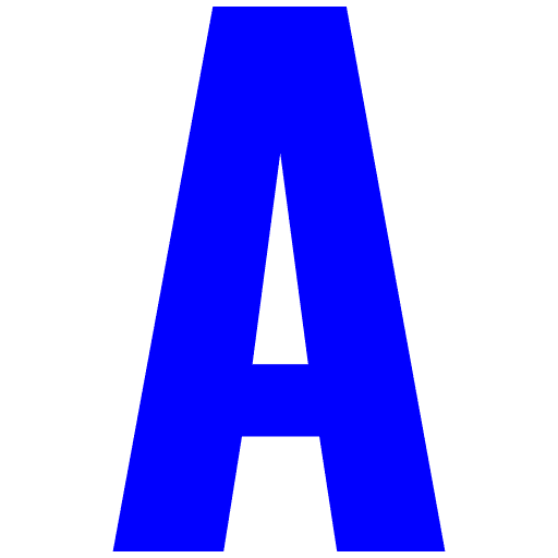 A blue letter is in the shape of a a.